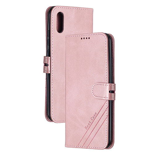 Leather Case Stands Flip Cover Holder H02X for Xiaomi Redmi 9A Rose Gold