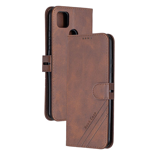 Leather Case Stands Flip Cover Holder H02X for Xiaomi Redmi 9C Brown