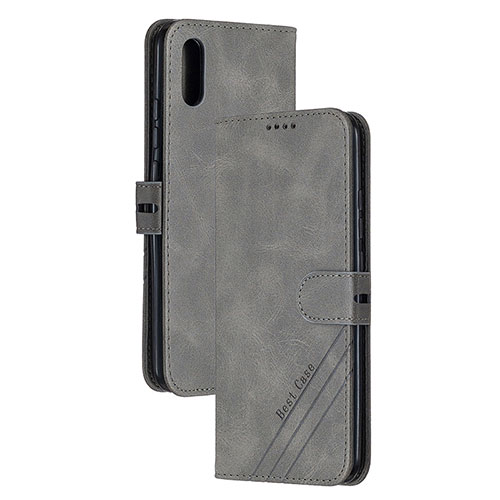 Leather Case Stands Flip Cover Holder H02X for Xiaomi Redmi 9i Gray