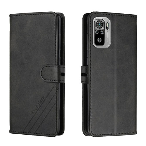 Leather Case Stands Flip Cover Holder H02X for Xiaomi Redmi Note 10 4G Black