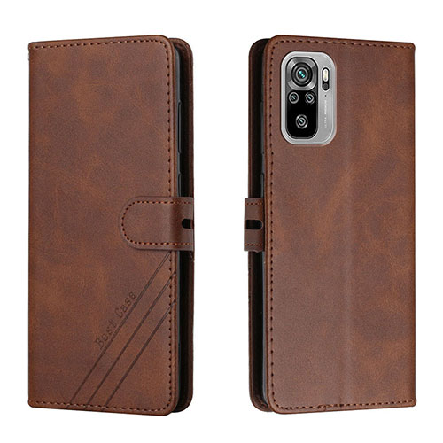 Leather Case Stands Flip Cover Holder H02X for Xiaomi Redmi Note 10 4G Brown