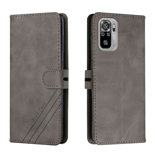 Leather Case Stands Flip Cover Holder H02X for Xiaomi Redmi Note 10 4G Gray