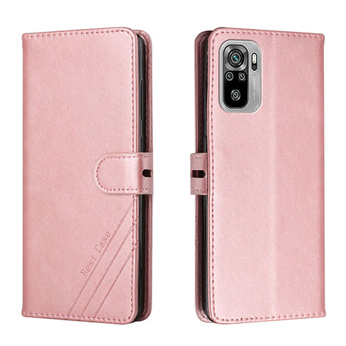 Leather Case Stands Flip Cover Holder H02X for Xiaomi Redmi Note 10 4G Rose Gold