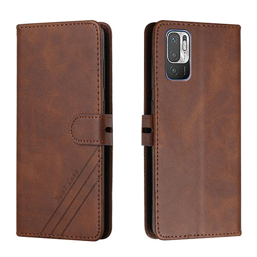 Leather Case Stands Flip Cover Holder H02X for Xiaomi Redmi Note 10 5G Brown