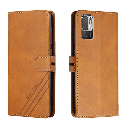 Leather Case Stands Flip Cover Holder H02X for Xiaomi Redmi Note 10 5G Light Brown