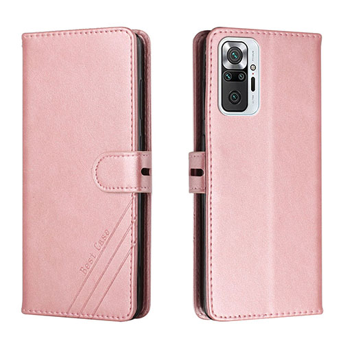 Leather Case Stands Flip Cover Holder H02X for Xiaomi Redmi Note 10 Pro 4G Rose Gold