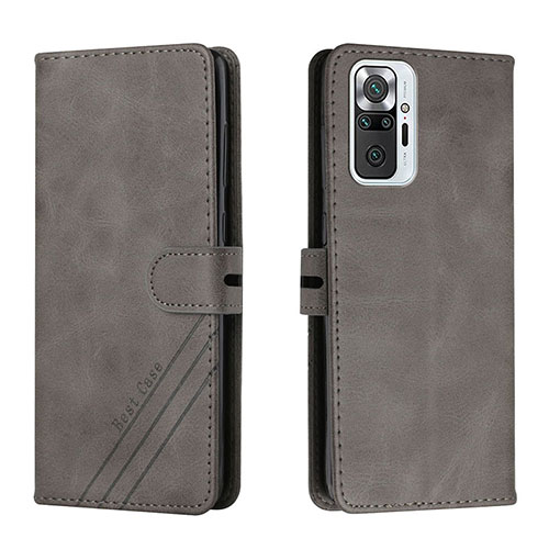 Leather Case Stands Flip Cover Holder H02X for Xiaomi Redmi Note 10 Pro Max Gray