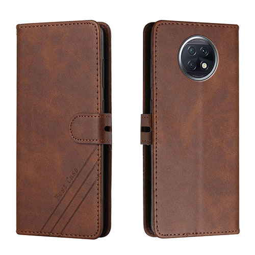 Leather Case Stands Flip Cover Holder H02X for Xiaomi Redmi Note 9 5G Brown