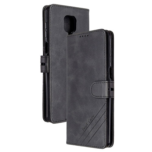 Leather Case Stands Flip Cover Holder H02X for Xiaomi Redmi Note 9 Pro Black