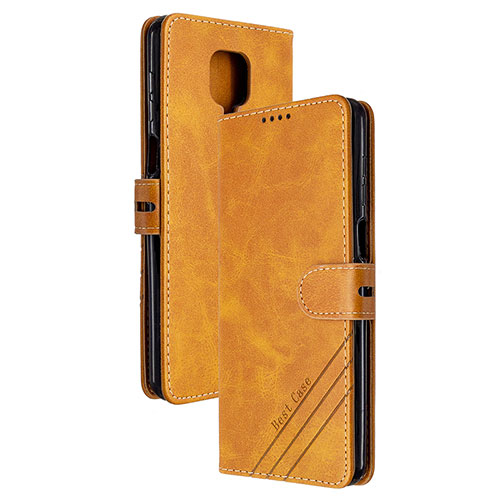 Leather Case Stands Flip Cover Holder H02X for Xiaomi Redmi Note 9 Pro Max Light Brown