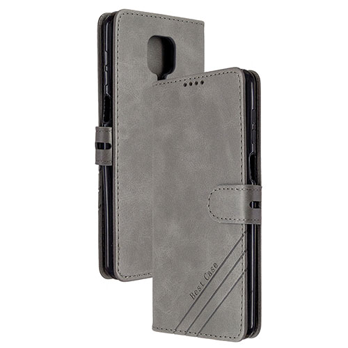 Leather Case Stands Flip Cover Holder H02X for Xiaomi Redmi Note 9S Gray