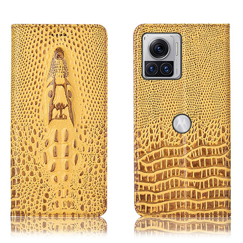 Leather Case Stands Flip Cover Holder H03P for Motorola Moto Edge 30 Ultra 5G Yellow