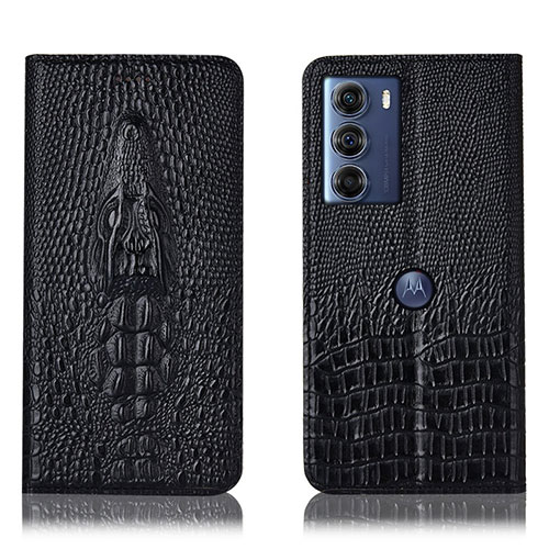 Leather Case Stands Flip Cover Holder H03P for Motorola Moto Edge S30 5G Black