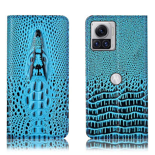 Leather Case Stands Flip Cover Holder H03P for Motorola Moto Edge X30 Pro 5G Sky Blue