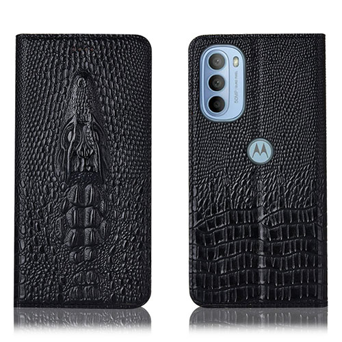 Leather Case Stands Flip Cover Holder H03P for Motorola Moto G31 Black