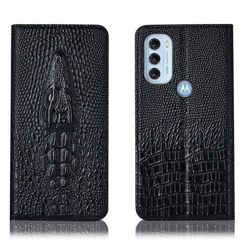 Leather Case Stands Flip Cover Holder H03P for Motorola Moto G71 5G Black