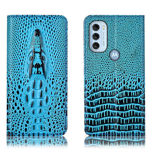 Leather Case Stands Flip Cover Holder H03P for Motorola Moto G71 5G Sky Blue