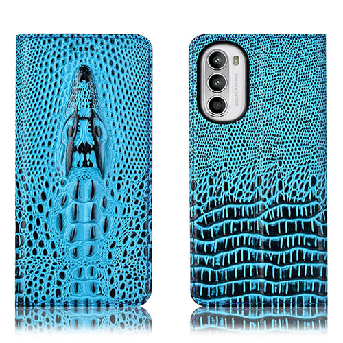 Leather Case Stands Flip Cover Holder H03P for Motorola Moto G71s 5G Sky Blue