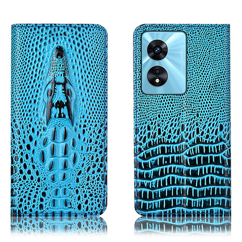 Leather Case Stands Flip Cover Holder H03P for Oppo A38 Sky Blue