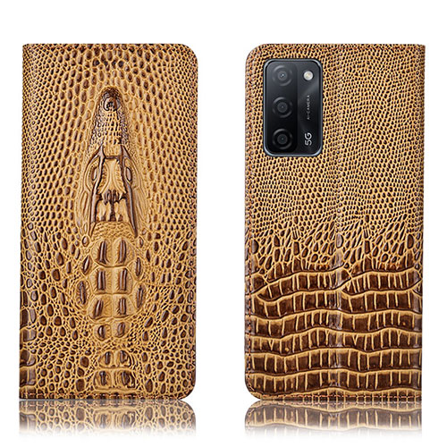 Leather Case Stands Flip Cover Holder H03P for Oppo A55 5G Brown