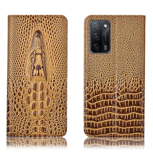 Leather Case Stands Flip Cover Holder H03P for Oppo A56 5G Brown