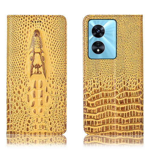 Leather Case Stands Flip Cover Holder H03P for Oppo F23 5G Yellow