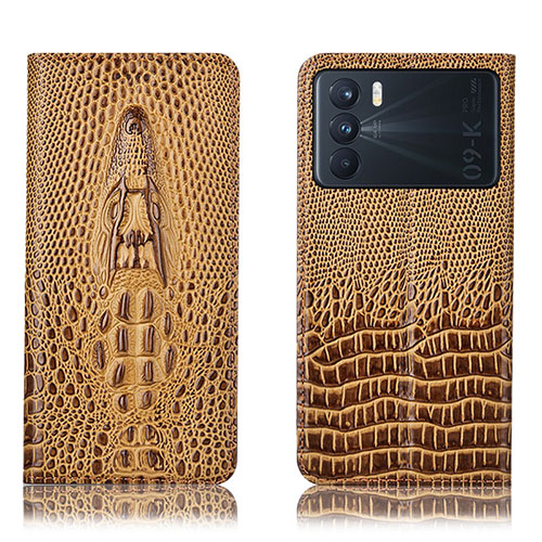 Leather Case Stands Flip Cover Holder H03P for Oppo K9 Pro 5G Brown