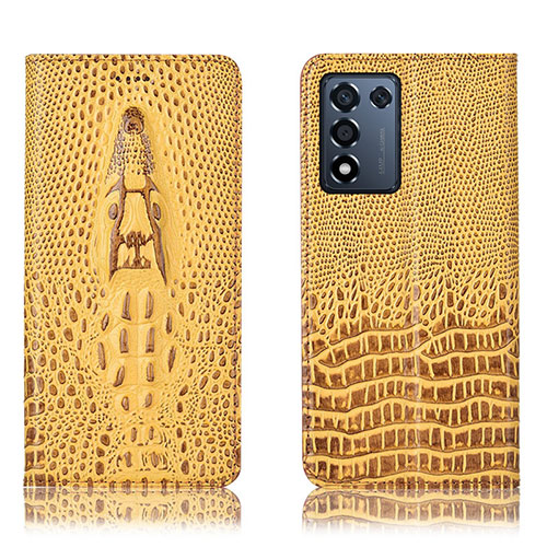 Leather Case Stands Flip Cover Holder H03P for Oppo K9S 5G Yellow
