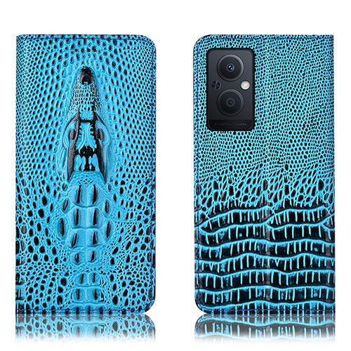 Leather Case Stands Flip Cover Holder H03P for Oppo Reno7 Z 5G Sky Blue