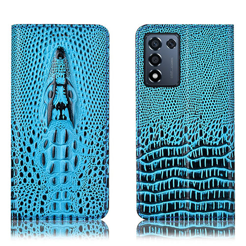 Leather Case Stands Flip Cover Holder H03P for Realme Q3t 5G Sky Blue