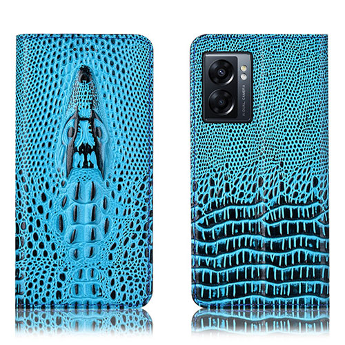 Leather Case Stands Flip Cover Holder H03P for Realme Q5i 5G Sky Blue