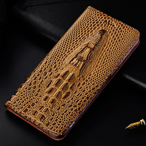 Leather Case Stands Flip Cover Holder H03P for Samsung Galaxy S22 5G Brown