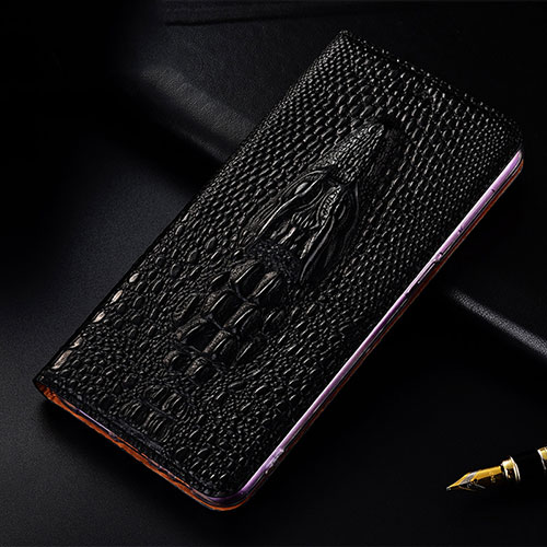 Leather Case Stands Flip Cover Holder H03P for Vivo V27e 5G Black