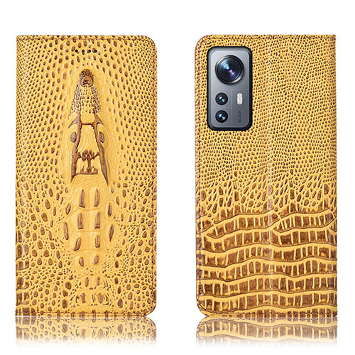 Leather Case Stands Flip Cover Holder H03P for Xiaomi Mi 12 Lite 5G Yellow