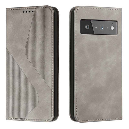 Leather Case Stands Flip Cover Holder H03X for Google Pixel 6 5G Gray