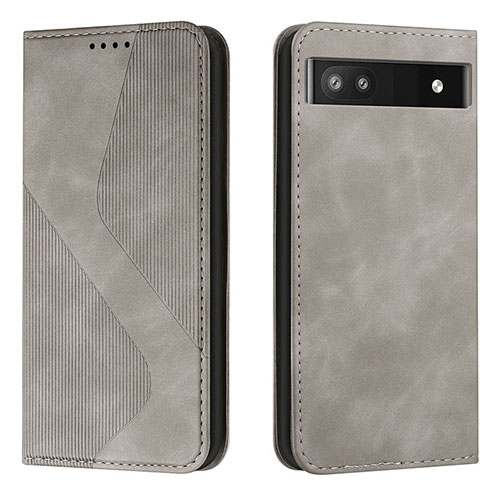 Leather Case Stands Flip Cover Holder H03X for Google Pixel 6a 5G Gray