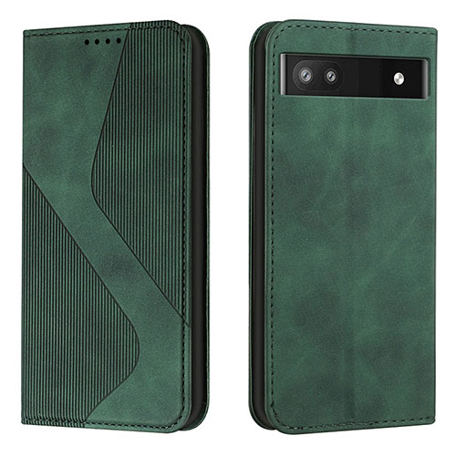 Leather Case Stands Flip Cover Holder H03X for Google Pixel 6a 5G Green