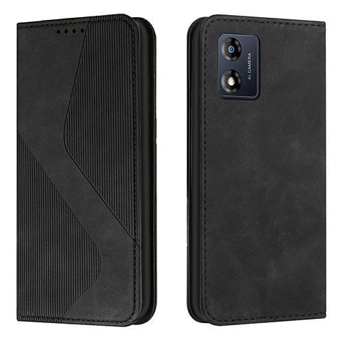 Leather Case Stands Flip Cover Holder H03X for Motorola Moto E13 Black