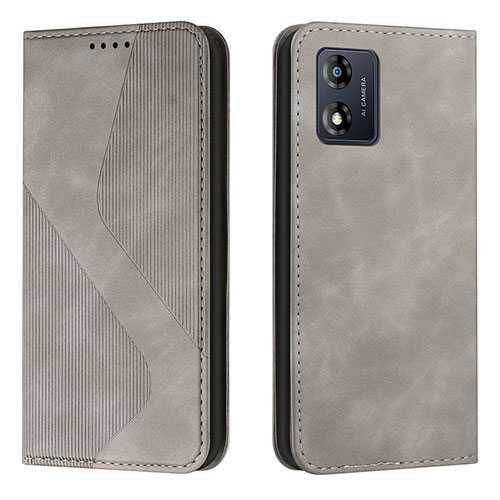 Leather Case Stands Flip Cover Holder H03X for Motorola Moto E13 Gray