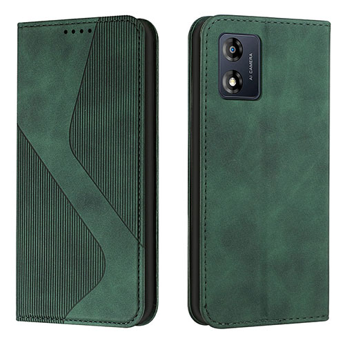 Leather Case Stands Flip Cover Holder H03X for Motorola Moto E13 Green