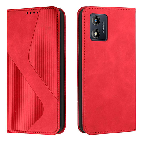 Leather Case Stands Flip Cover Holder H03X for Motorola Moto E13 Red