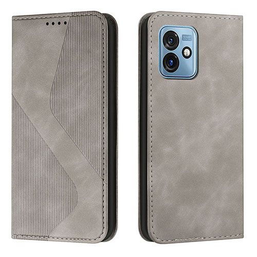 Leather Case Stands Flip Cover Holder H03X for Motorola Moto G 5G (2023) Gray