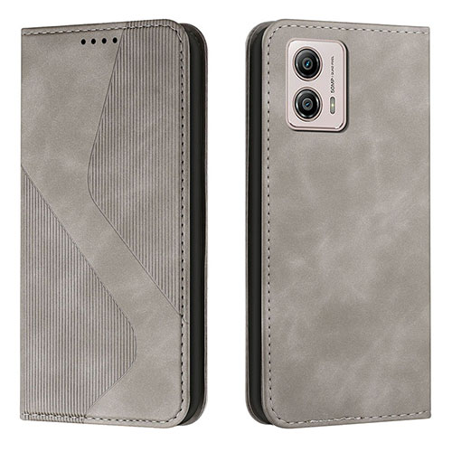 Leather Case Stands Flip Cover Holder H03X for Motorola Moto G53 5G Gray