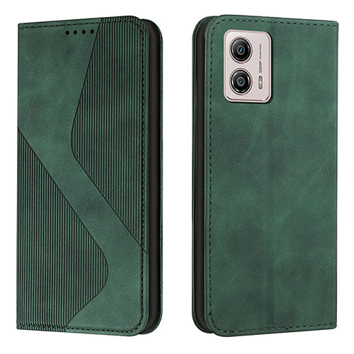 Leather Case Stands Flip Cover Holder H03X for Motorola Moto G53 5G Green