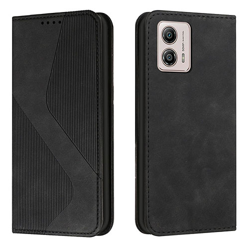 Leather Case Stands Flip Cover Holder H03X for Motorola Moto G53j 5G Black
