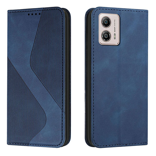 Leather Case Stands Flip Cover Holder H03X for Motorola Moto G53y 5G Blue