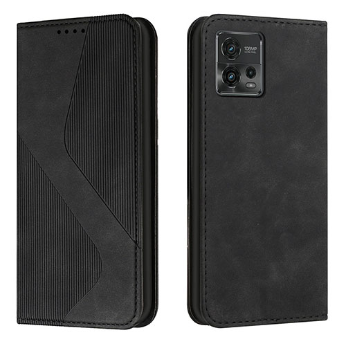 Leather Case Stands Flip Cover Holder H03X for Motorola Moto G72 Black