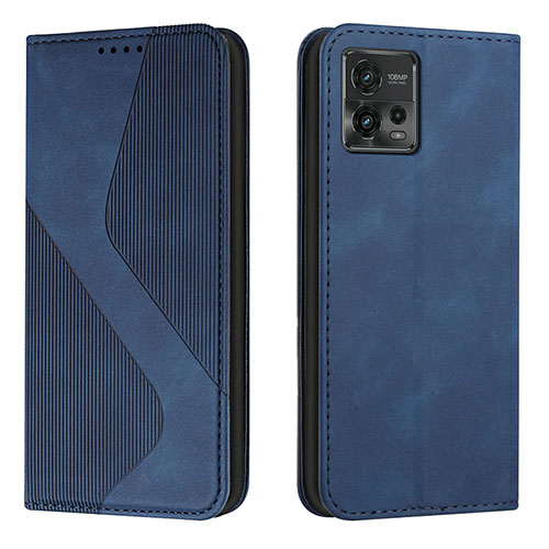 Leather Case Stands Flip Cover Holder H03X for Motorola Moto G72 Blue