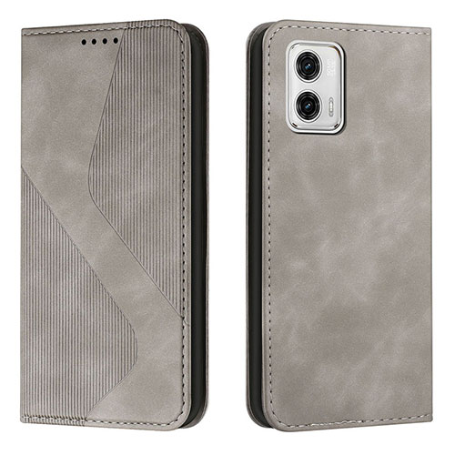 Leather Case Stands Flip Cover Holder H03X for Motorola Moto G73 5G Gray