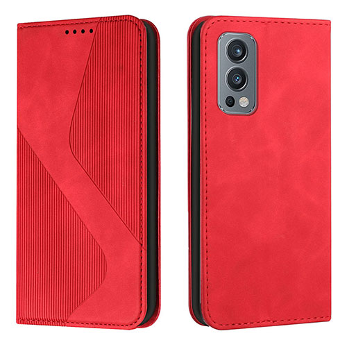 Leather Case Stands Flip Cover Holder H03X for OnePlus Nord 2 5G Red